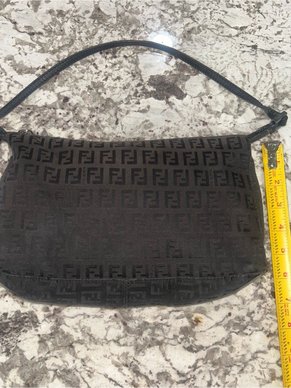 VTG Fendi Zucchino FF Monogram Logo Mini Pochette Shoulder Bag Black-Grey - Picture 5 of 16
